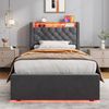 Polsterbett 90×200 cm mit Bettkasten, LED, USB und Ablage, Grau Bild 2