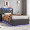 Polsterbett 90×200 cm mit Bettkasten, LED, USB und Ablage, Grau Bild 3