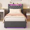 Polsterbett 90×200 cm mit Bettkasten, LED, USB und Ablage, Grau Bild 4