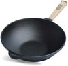Wok Bratpfanne Ø24 cm 2,2 L aus Gusseisen mit Holzgriff Glasdeckel Asia Wokpfanne Induktion Bild 3