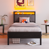 Flieks Einzelbett 90 x 200cm, Metallbett mit LED-Lichtern, USB-Ladestation & gepolsterter Kopfteil, Schwarz Bild 2