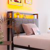 Flieks Einzelbett 90 x 200cm, Metallbett mit LED-Lichtern, USB-Ladestation & gepolsterter Kopfteil, Schwarz Bild 3