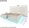 Merax Polsterbett 180×200, Doppelbett Stauraumbett mit App Control LED und USB-C Ladefunktion, Bettgestell mit Lattenrost, PU, Weiß, Ohne Matratze und Nachttisch Bild 4