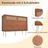 Vintage Kommode 6 Schubladen Nussbaum Holzoptik mit Metallgriffen, Stauraum Schrank für Schlafzimmer Wohnzimmer Bild 5