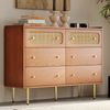 Vintage Kommode 6 Schubladen Nussbaum Holzoptik mit Metallgriffen, Stauraum Schrank für Schlafzimmer Wohnzimmer Bild 3