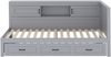 Schlafsofa, Daybett, Tagesbett, 90*200cm , Mit LED-Leuchten, Bettseitiges Staufach, Ausziehbares Bett, Steckdose + USB, Ohne Matratze, Grau Bild 5