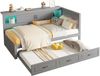 Schlafsofa, Daybett, Tagesbett, 90*200cm , Mit LED-Leuchten, Bettseitiges Staufach, Ausziehbares Bett, Steckdose + USB, Ohne Matratze, Grau Bild 4