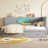 Schlafsofa, Daybett, Tagesbett, 90*200cm , Mit LED-Leuchten, Bettseitiges Staufach, Ausziehbares Bett, Steckdose + USB, Ohne Matratze, Grau Bild 2