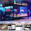 Etagenbett,Eisenrahmen Ablagefach Schreibtisch mit LED-Lichtleiste USB-Anschluss Sicherheitsgeländer Leiter ohne Matratze,Eisen,schwarz,140 x 200 cm Bild 3