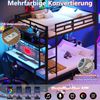 Etagenbett,Eisenrahmen Ablagefach Schreibtisch mit LED-Lichtleiste USB-Anschluss Sicherheitsgeländer Leiter ohne Matratze,Eisen,schwarz,140 x 200 cm Bild 2