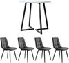 Merax Esstisch-Set (5-teilig), modernes Esstisch-Set (mit 4 Stühlen), Küchen-Esstisch-Set, runder Küchentisch mit 80 cm Durchmesser und schwarzen Metallbeinen, weiße MDF-Platte, dunkelgraue Samtstühle Bild 3