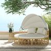 Muschel Gartenmöbel-Set Zweisitzer mit klappbarem Verdeck & Couchtisch in Creme, ideal für Garten & Terrasse Bild 2