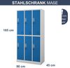 Umkleideschrank Spind IGOR - 6 Abteile, Etikettenhalter Lüftungsschlitze | Umkleidespind Schließfachschrank Garderobenspind, 185x90x45cm Grau-Blau Bild 2
