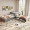 Eckbett, zwei Einzelbett mit Ausziehbett, Polsterbett, Funktionsbett mit Stauraum, mit Stauraumschrank, mit Stauraumschublade, mit Ausziehbett, 90x200 cm, ohne Matratze, Leinen, grau Bild 2