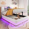 Polsterbett 90x200 cm mit LED-Beleuchtung, USB-Anschluss und Stauraum – Kinderbett aus Samt in Beige Bild 2