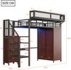 Hochbett 90x200 cm mit Kleiderschrank, LED und Stauraumleiter – Metall-Holz-Konstruktion in Schwarz Bild 3