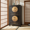 Chinesischer Vintage Schrank Schwarz Beige Kommode Sideboard Kolonial-Stil Antik-Stil Lowboard asiatisch orientalisch Fernost shabby-chic Landhaus Bild 4