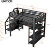 Hochbett 140x200 cm aus Metall und MDF mit Treppe, offenem Kleiderschrank, Schreibtisch, LED-Regal und Stauraum Bild 5