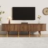 TV-Schrank 175x38x45 cm in Walnussoptik, mit Rattan-Schiebetür, Schubladen und offenen Fächern Bild 2
