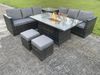 Fimous 8 Sitzer Lounge Rattan Gartenmöbel Set Gas Feuerstelle Esstisch Outdoor Feuertisch Sets Dunkelgrauer Hocker Bild 4