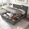 Merax Doppelbett, 180x200cm Polsterbett Stauraum Bettkasten mit USB Typ C Ladefunktion Kopfteil, Stauraumbetten Bettgestell aus Leinen, Grau Bild 3