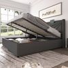 Merax Doppelbett, 180x200cm Polsterbett Stauraum Bettkasten mit USB Typ C Ladefunktion Kopfteil, Stauraumbetten Bettgestell aus Leinen, Grau Bild 2