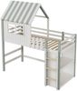 Merax Kinderbett 90x200 cm hoch und niedrig Bett für Jungen und Mädchen Heimbett Dachform mit Sicherheitsleiter mit Ablagefach Multifunktionsbett Massivholzbett mit Lattenrost Grün Bild 4