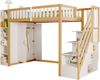 Hochbett 90x200 cm mit Kleiderschrank, Regalen und Leiter mit Stauraum – Weiß/Naturholz Bild 5