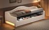Tagesbett 90x200 cm mit LED-Beleuchtung & Stauraum, ohne Matratze, Leinen Beige Bild 5