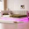 Kinderbett 160x200 cm Polster-Schlafsofa aus Leinen mit LED-Lichtleiste, USB-Anschluss und Lattenrost Bild 3
