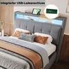 Polsterbett 140x200 cm mit LED-Licht, USB-Anschluss, Chevron-Kopfteil, Hydraulik-Stauraum, Leinenstoff Bild 4
