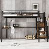 Etagenbett 90x200 cm, Hochbett mit Tisch & Kleiderschrank, Eisen + Holz, Schwarz/dunkel Bild 2