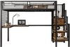 Etagenbett 90x200 cm, Hochbett mit Tisch & Kleiderschrank, Eisen + Holz, Schwarz/dunkel Bild 5