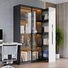 Merax Glasvitrine (2-in-1-Design Multifunktionsschrank Vitrinenschrank, 1-St, 110.5x35x160cm) LED-Vitrine mit Glastür & seitlichem Rollregal,Hochschrank Bücherregal Bild 2