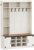 Garderobenständer mit Sitzbank, mit LED, Kleiderständer, Verstellbare Regalböden, 15 Offene Fächer, 7-Haken, für Eingangsbereich, Weiß-Braun, 35,5 x 140 x 191 cm Bild 2