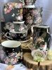 DUO FLORAL Tasse mit Teekanne VINTAGE FLOWERS BLACK Glas - New Bone China Porzellan Bild 5