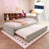Polsterbett 90/190x200 cm mit Ausziehbett, LED, USB-C und Stauraum, Flanell Hellgrau, Matratze nicht enthalten Bild 2
