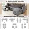 Flieks Modulares 6-in-1 U Sofa mit Stauraum, Samt & Cord Schlafsofa, wandelbares Wohnzimmersofa mit Liegefunktion, für 4–6 Personen, Grau Bild 5