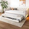 Tagesbett 90x200 mit Ausziehbett & 3 Schubladen,beige Gästebett mit LED-Beleuchtung (7 Farben) & Stauraum,gepolstert Bild 2