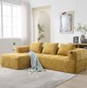 Ecksofa 250 x 158 x 60 cm mit Chaiselongue – Chenille-Sofa in Gelb mit Seitentaschen und 3 Kissen Bild 3