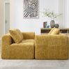 Ecksofa 250 x 158 x 60 cm mit Chaiselongue – Chenille-Sofa in Gelb mit Seitentaschen und 3 Kissen Bild 2