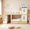 Merax Etagenbett 90 x 200 cm, Kinderbett, Jugendbett, Mit Bettgitter in Wolkenform, Dachkonstruktion Mit Fenstern, Stauraumleiter, Regalen und Schubladen, Kinderbett aus Holz, Weiß Bild 3