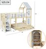 Merax Etagenbett 90 x 200 cm, Kinderbett, Jugendbett, Mit Bettgitter in Wolkenform, Dachkonstruktion Mit Fenstern, Stauraumleiter, Regalen und Schubladen, Kinderbett aus Holz, Weiß Bild 4
