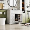 Badezimmerschrank mit integriertem Waschbecken – Freistehender Waschtisch,Weiß lackierte Oberfläche, 3 Schubladen & Türregal Bild 3