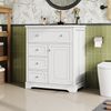 Badezimmerschrank mit integriertem Waschbecken – Freistehender Waschtisch,Weiß lackierte Oberfläche, 3 Schubladen & Türregal Bild 2