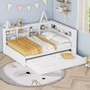 Merax Doppelbett, Schlafsofa 140*200, ausziehbares Bett 90*190 mit USB-Steckdose und mehreren Ablagefächern, Massivholzbett, Multifunktionsbett aus Holz, weiß Bild 5