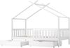 Kinder Hausbett 90x200 mit 2 Schubladen & Sicherheitszaun - Weißes Spielbett mit Dach, Schubladen,Hochbett Bild 4