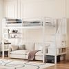 Hochbett 90x200 cm aus Metall und MDF mit Stauraumleiter, Regalfächern, Rausfallschutz und offenem Spielbereich Bild 3