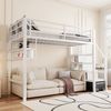 Hochbett 90x200 cm aus Metall und MDF mit Stauraumleiter, Regalfächern, Rausfallschutz und offenem Spielbereich Bild 4