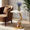 Tribesigns Beistelltisch 2-stöckiger Couchtisch, Sofatisch, Luxus-Akzenttisch (Blumen-Nachttisch mit C-förmigem Goldgestell, für kleine Wohnzimmer) Bild 2